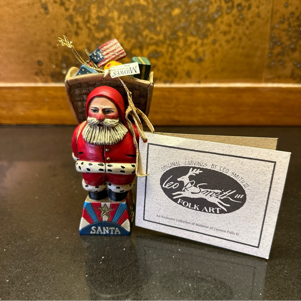 Leo R. Smith Folk Art Carved Patriotic Santa Ornament Numbered Limited Edition